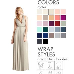 Two birds bridesmaids floor length gown.